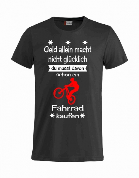 T-Shirt Geld alleine macht nicht glücklich, schwarz-weiß-rot